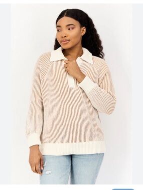 Aerie Sugar Rush Chenille Knit Sweater Neutral Striped Coastal Slouchy Pullover